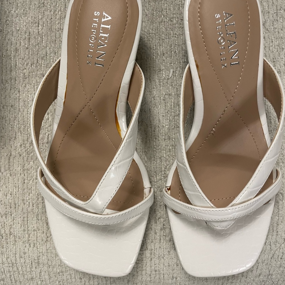 Alfani Sarrabi White Croc Women's White Strappy Slide Sandals